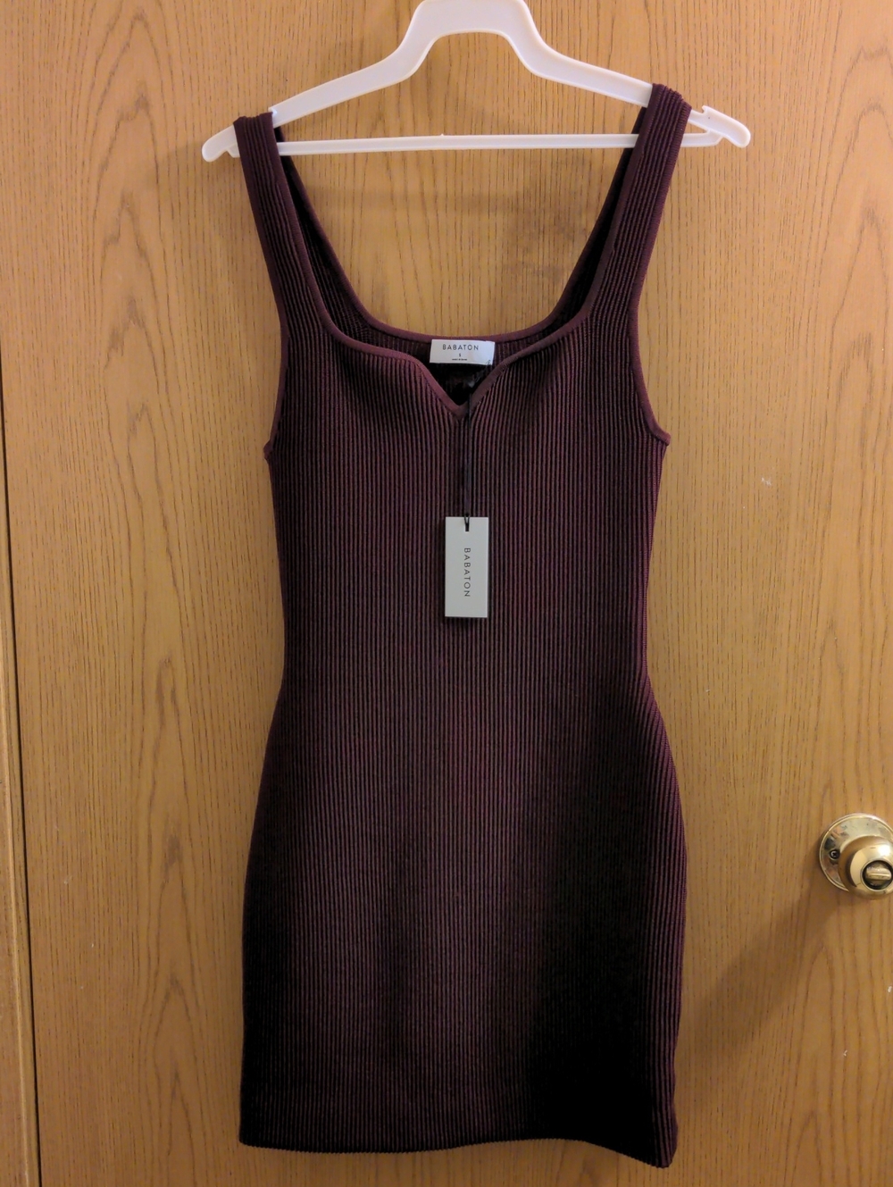 New Babaton Sleeveless Ribbed Mini Dress in Maroon/Burgundy
